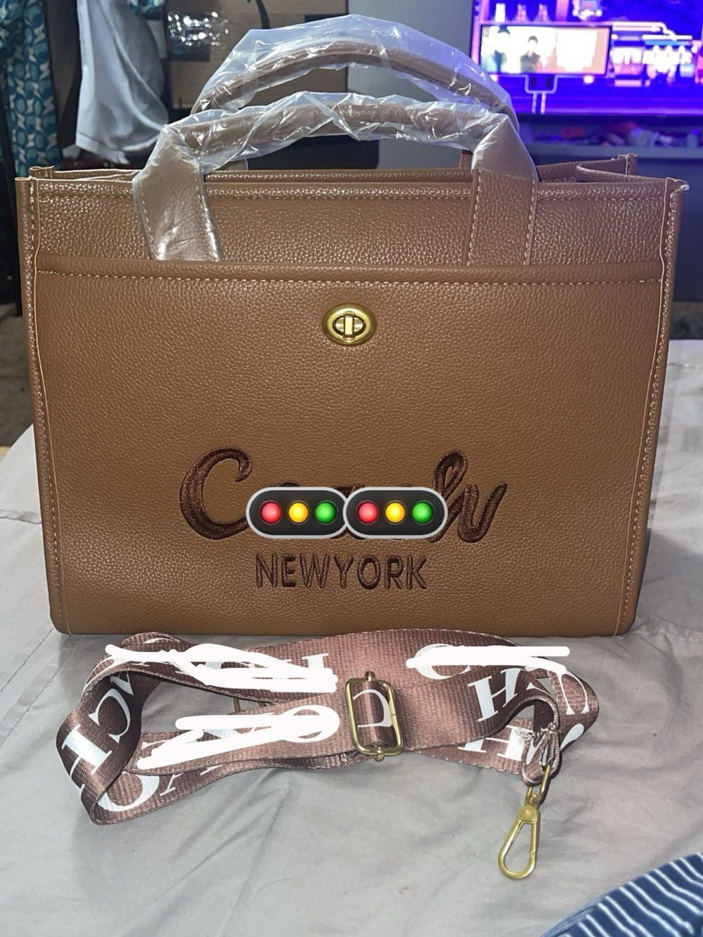 Brown New York Embroidered Tote Bag
